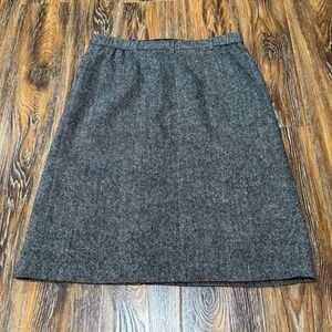 Orvis Midi Skirt‎ Women's Size 14 Gray USA 100% Wool Stretch Waist Pockets Tweed